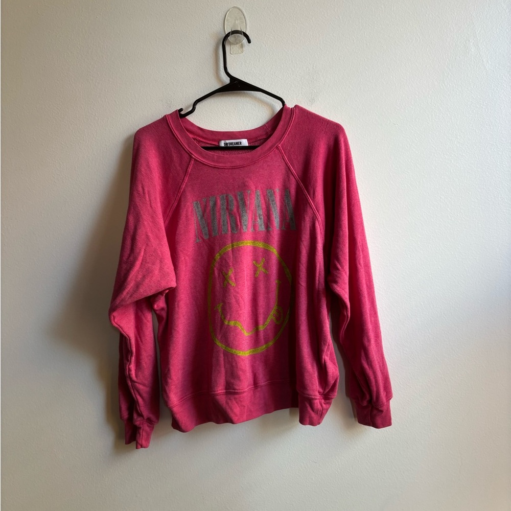 Daydreamer | Nirvana Smiley‎ Raglan Crew in Pink Cosmo - Picture 3 of 5